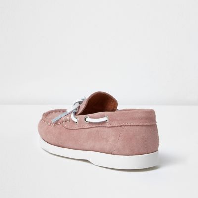 Boys pink suede boat shoes